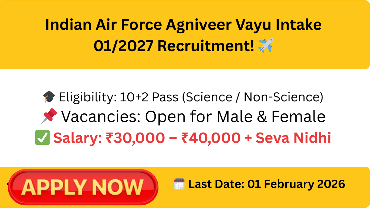 Indian Air Force Agniveer Vayu Intake 01/2027: Apply Online, Salary & Notification PDF