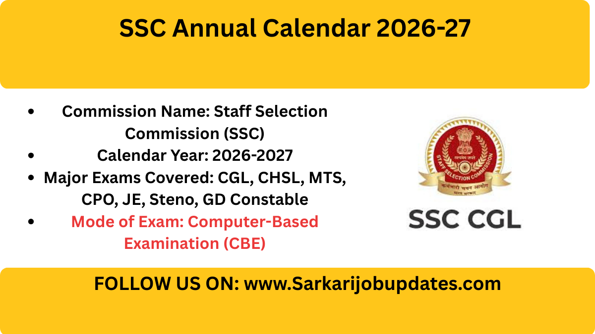 SSC Exam Calendar 2026 Released: Check Dates for CGL, CHSL, MTS & GD Constable