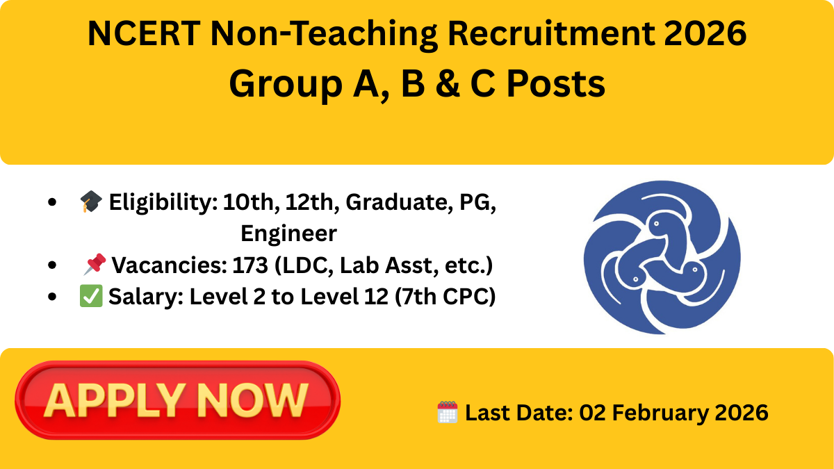 NCERT Non-Teaching Recruitment 2026 for 173 Group A, B & C Posts | Last Date Extended
