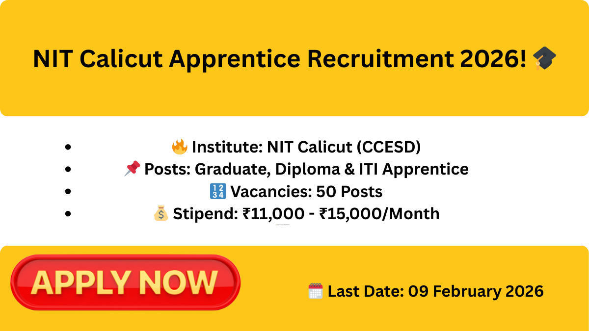 NIT Calicut Apprentice Recruitment 2026: Apply Online for 50 Graduate, Diploma & ITI Posts