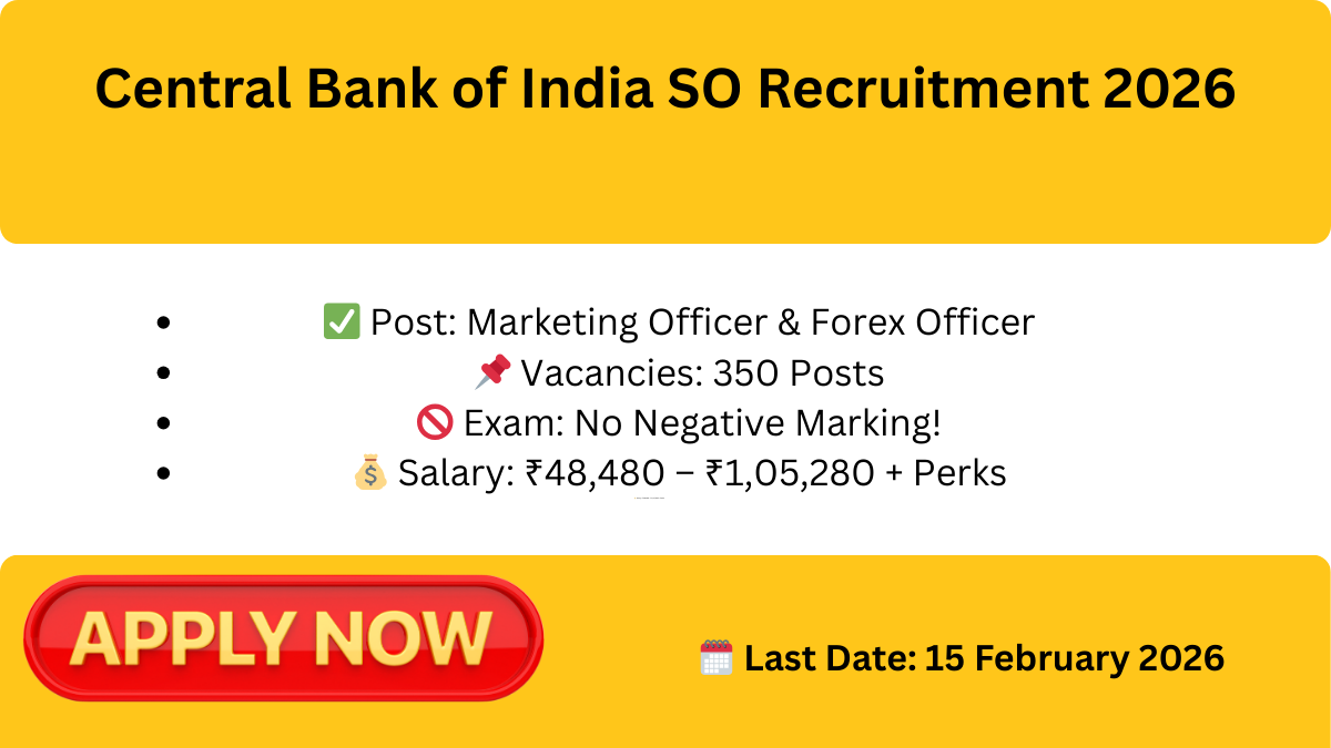 Central Bank of India Specialist Officer Recruitment 2026 for 350 Scale I & III Posts |