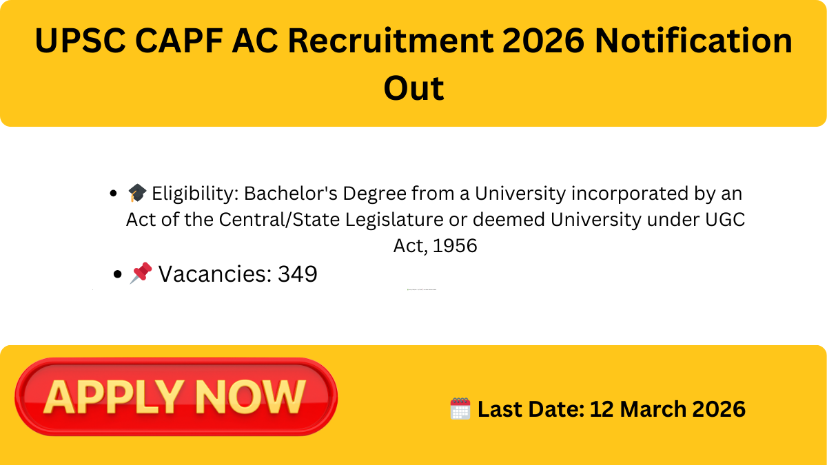UPSC CAPF AC Recruitment 2026 Notification Out - Apply Online for 349 Posts