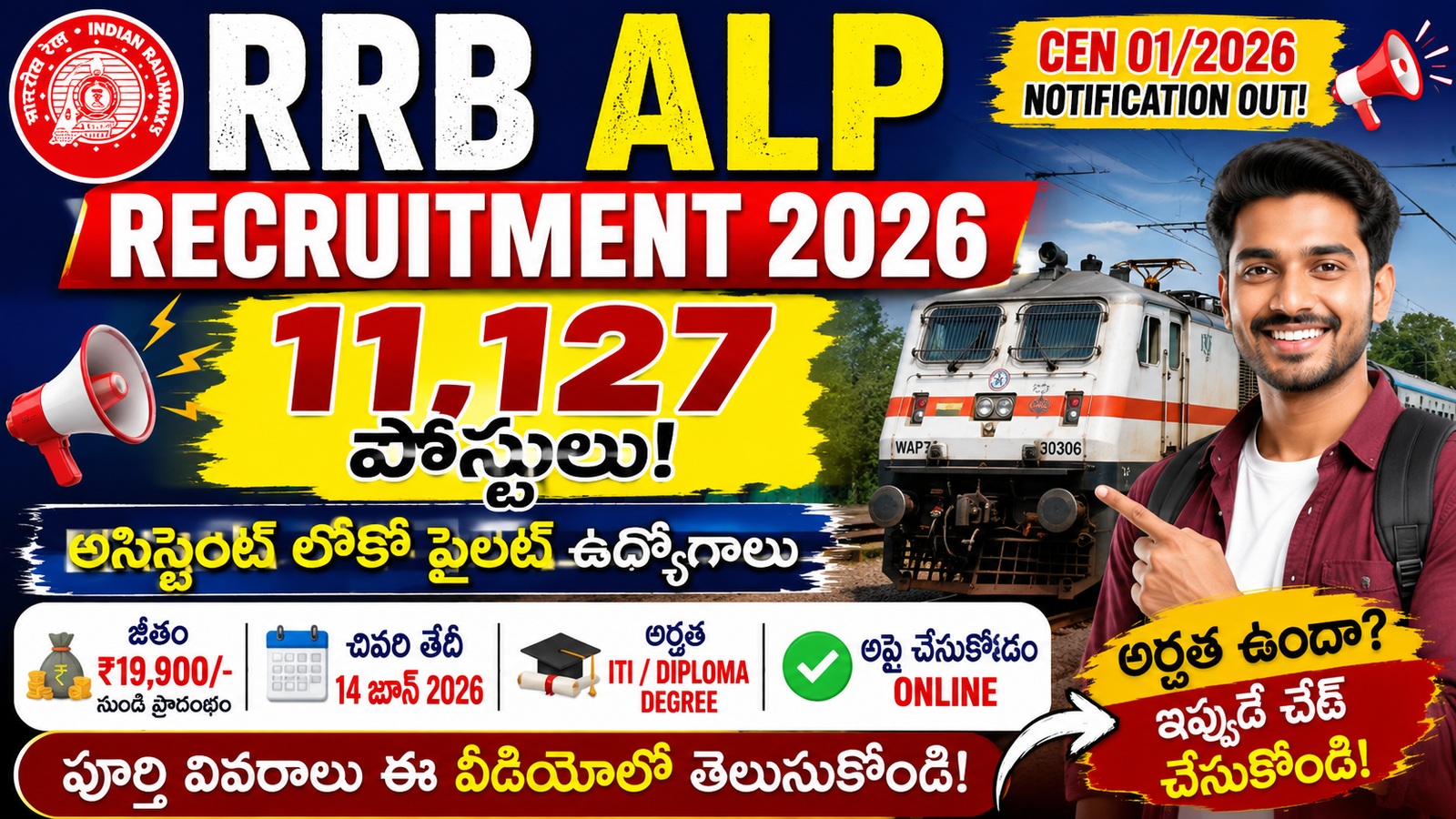 RRB ALP Recruitment 2026 Notification Out: 11,127 Assistant Loco Pilot Vacancies – Apply Online  RRB ALP Recruitment 2026