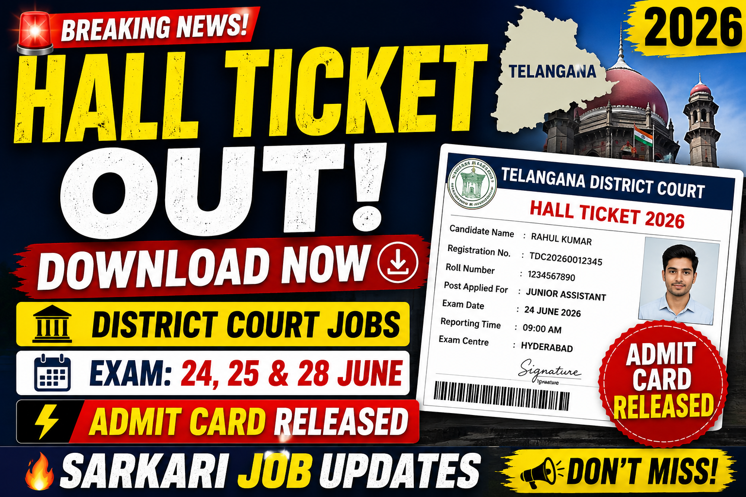 Telangana District Court Hall Ticket 2026 Out – Download Admit Card for Examiner, Record Assistant & Other Posts